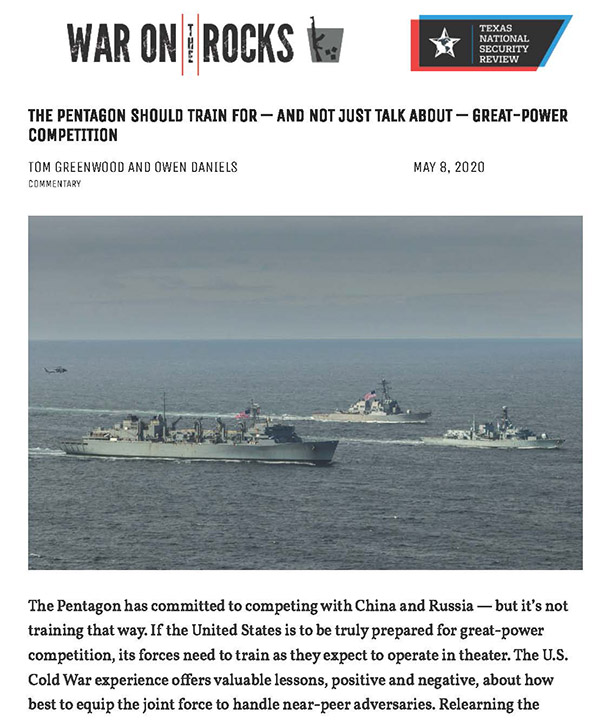 War on the Rocks - THE PENTAGON SHOULD TRAIN FOR — AND NOT JUST TALK ABOUT — GREAT-POWER COMPETITION